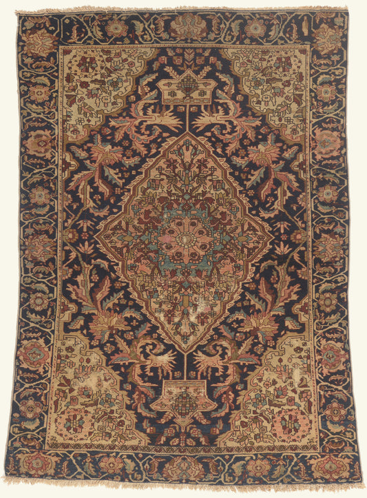 4 x 6 Navy Blue Antique Persian Farahan Rug 79752