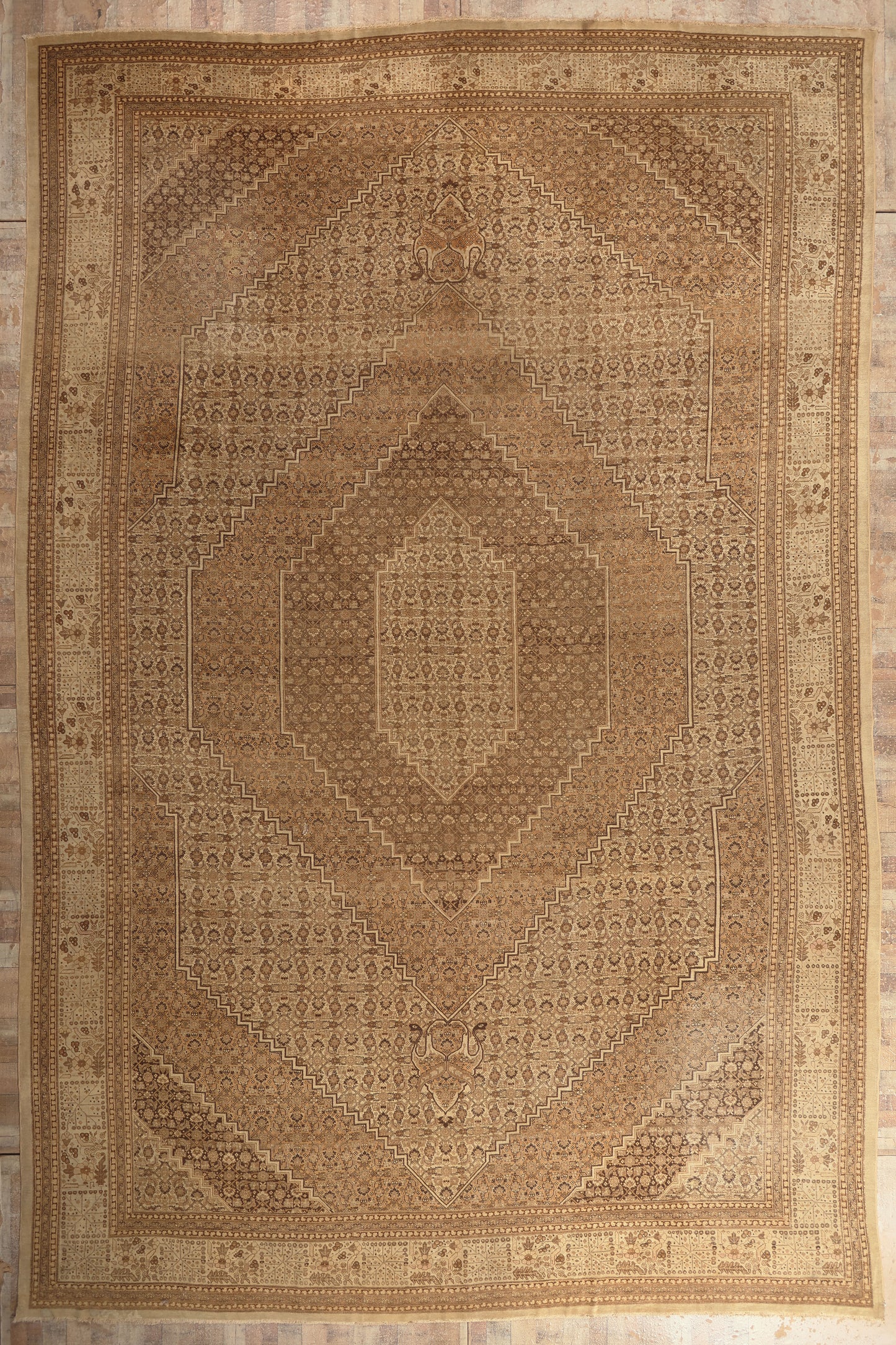 15 x 22 - Beige Antique Persian Tabriz Rug - 79757