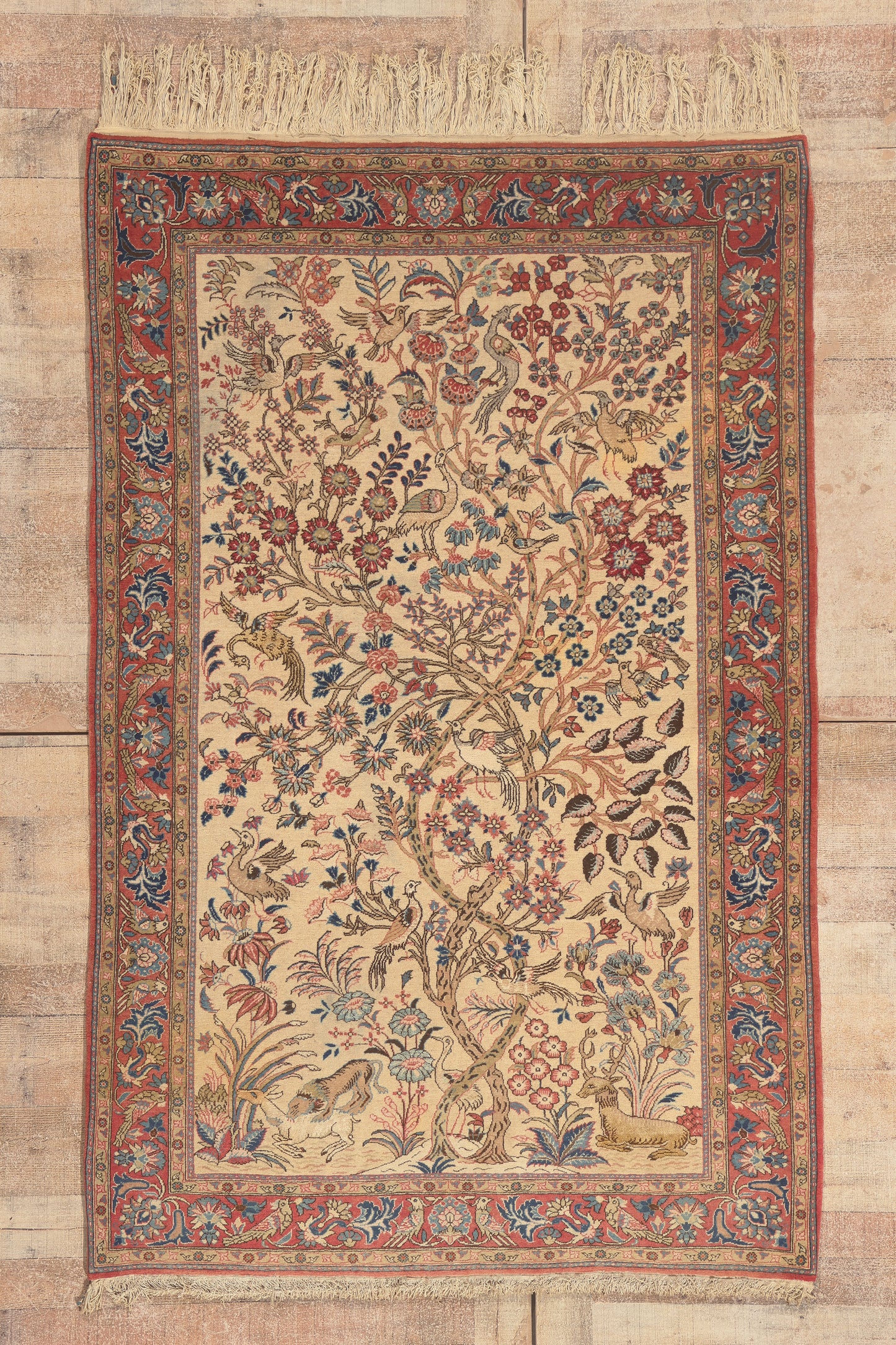 5 x 7 - Ivory Vintage Persian Qum Rug - 79762