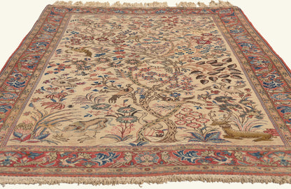 5 x 7 - Ivory Vintage Persian Qum Rug - 79762