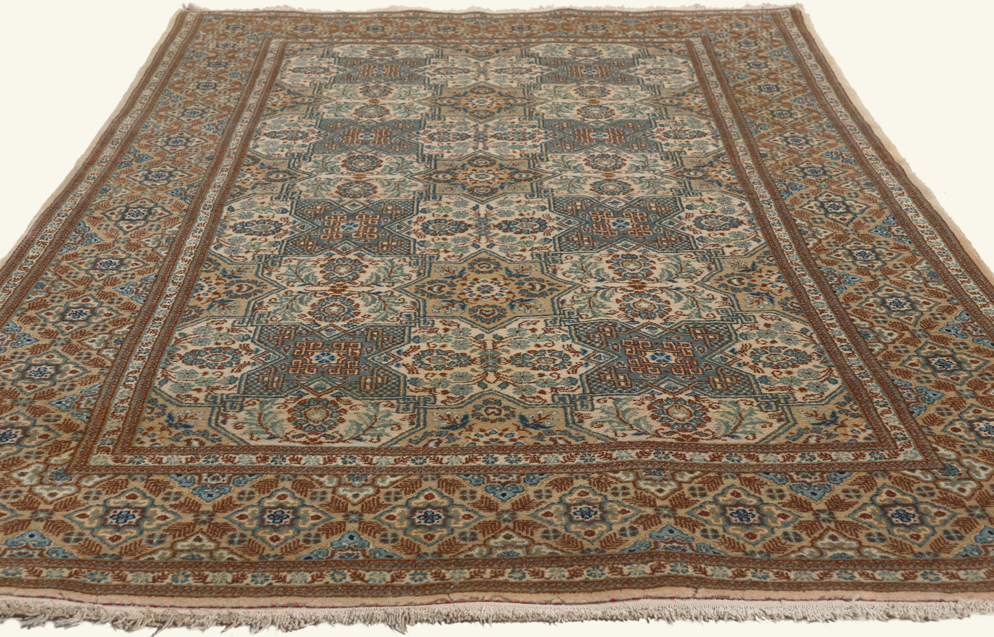 4 x 7 - Beige Vintage Persian Kashan Rug - 79763