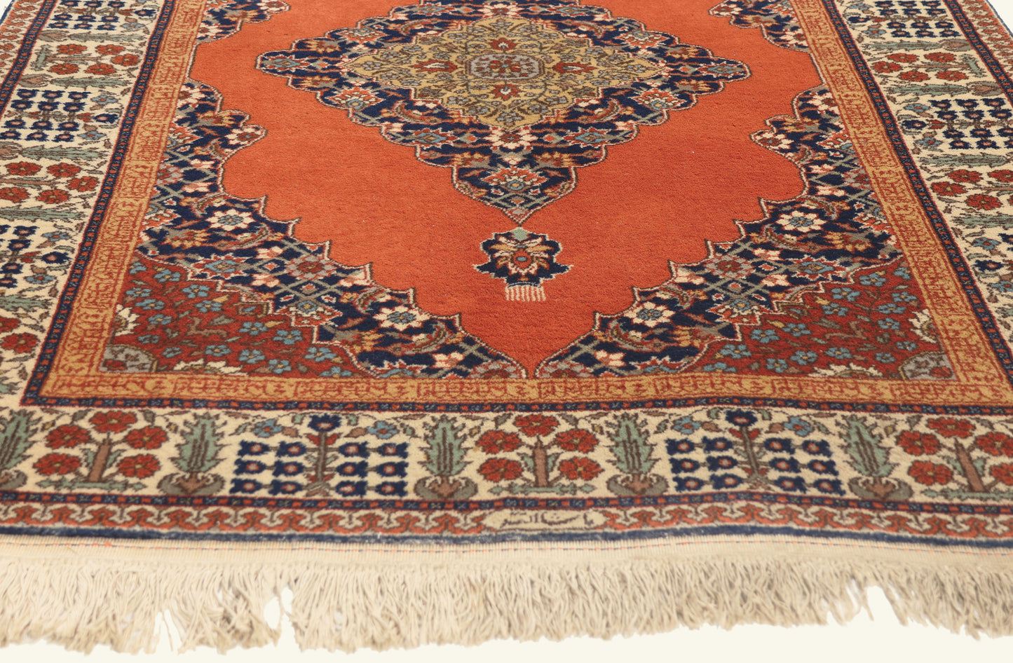 4 x 6 - Orange Vintage Romanian Tabriz Rug - 79764