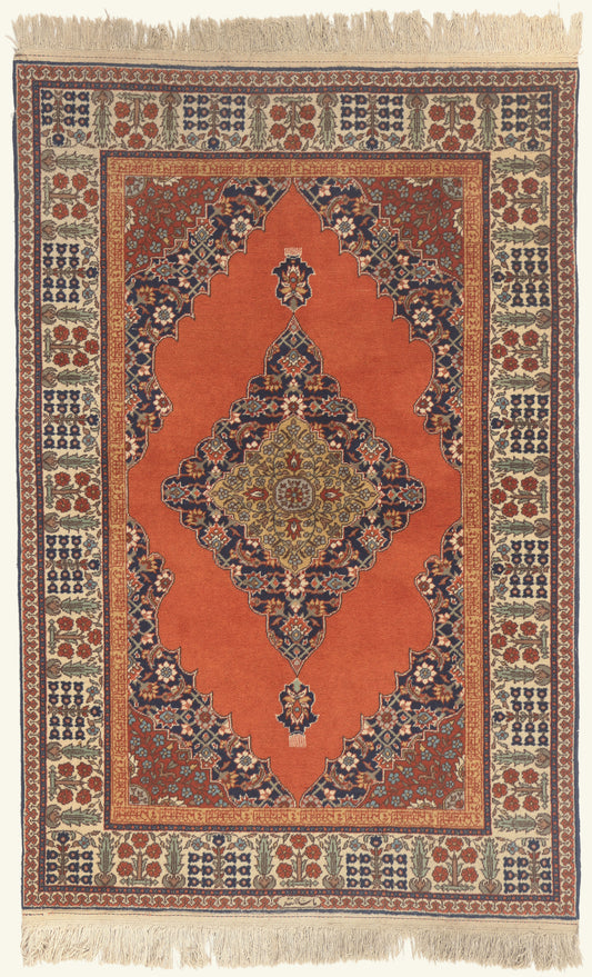 4 x 6 - Orange Vintage Romanian Tabriz Rug - 79764