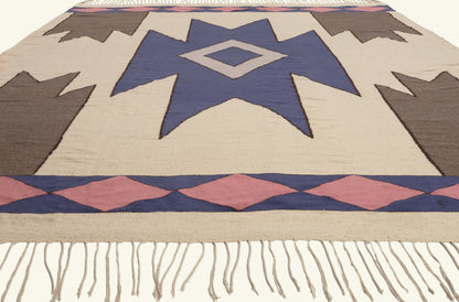 9 x 12 - Ivory Vintage Indian Dhurrie Rug - 79765