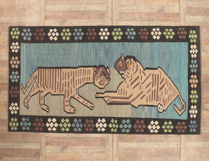 6 x 11 - Blue Vintage Pakistani Pictorial Kilim Rug - 79768