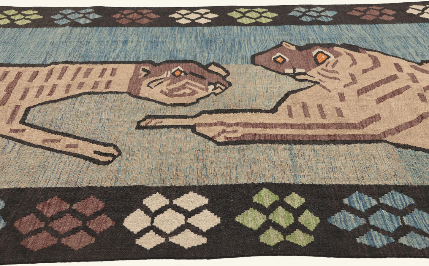 6 x 11 - Blue Vintage Pakistani Pictorial Kilim Rug - 79768