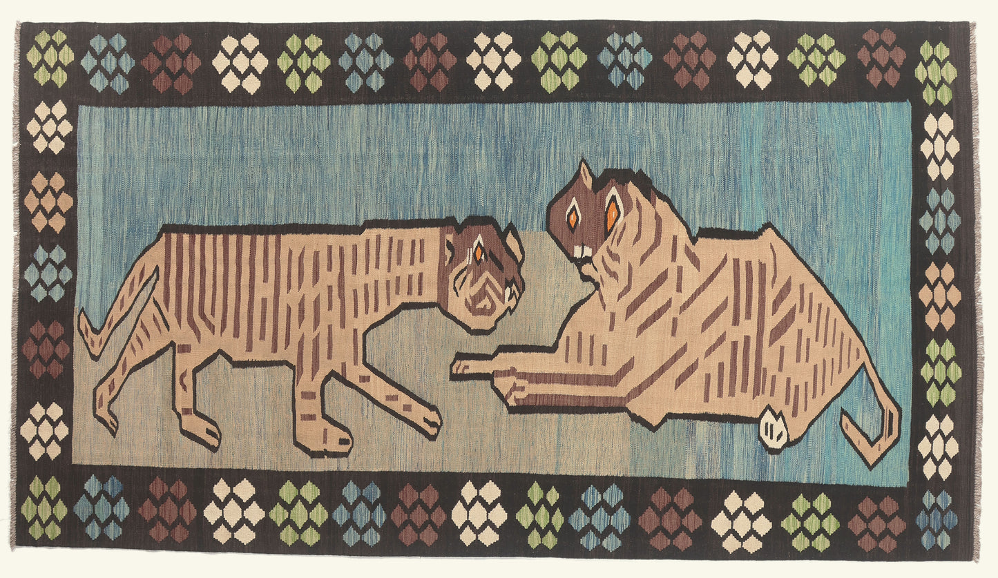 6 x 11 - Blue Vintage Pakistani Pictorial Kilim Rug - 79768