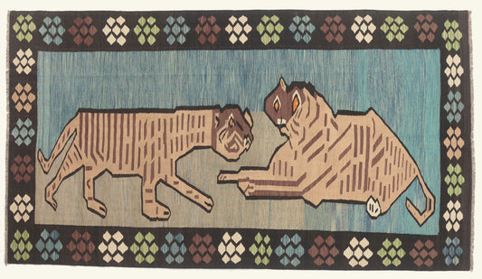 6 x 11 - Blue Vintage Pakistani Pictorial Kilim Rug - 79768
