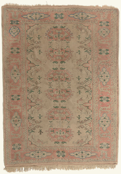 6 x 8 - Beige Vintage Turkish Oushak Rug - 79771