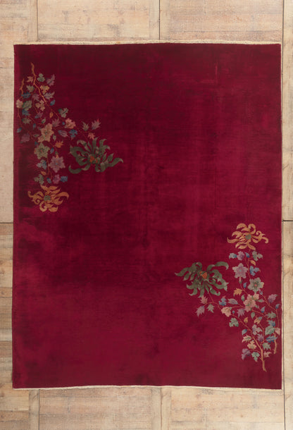 9 x 11 - Red Antique Chinese Art Deco Rug - 79772