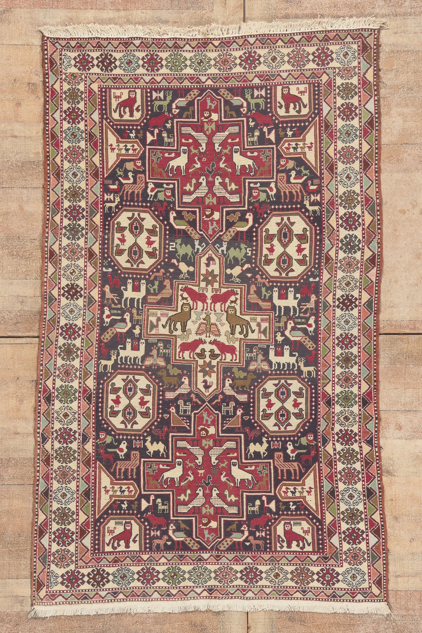 4 x 7 - Navy Blue Vintage Persian Soumak Rug - 79774