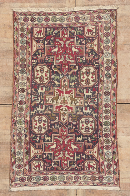 4 x 7 - Navy Blue Vintage Persian Soumak Rug - 79774