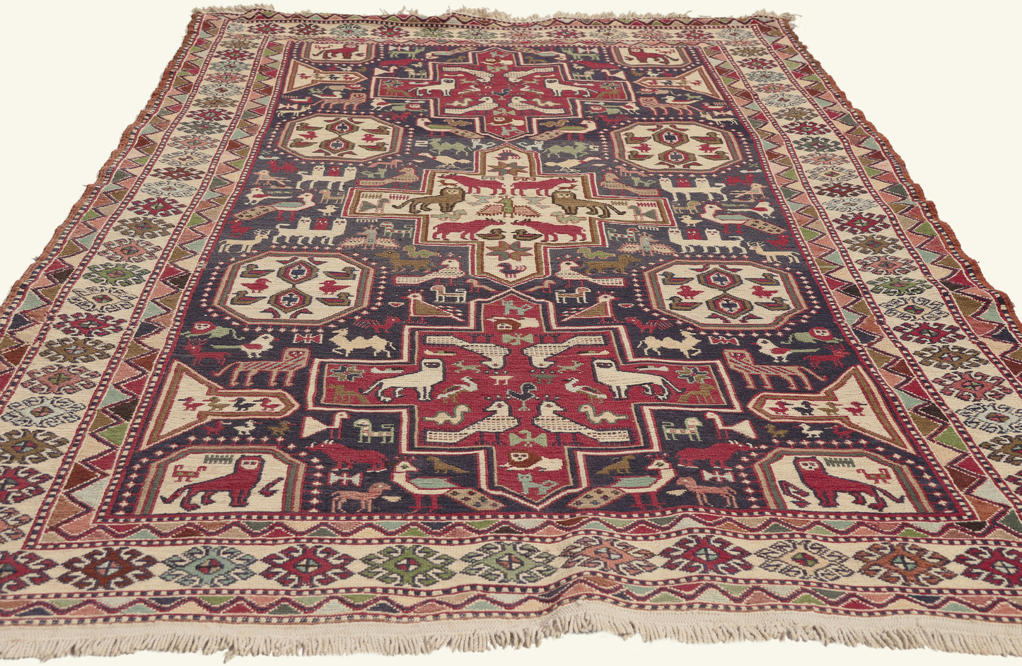 4 x 7 - Navy Blue Vintage Persian Soumak Rug - 79774