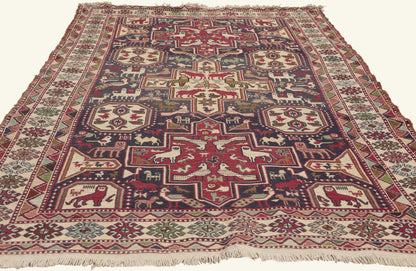 4 x 7 - Navy Blue Vintage Persian Soumak Rug - 79774