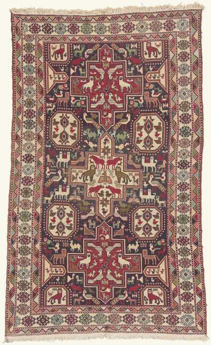 4 x 7 - Navy Blue Vintage Persian Soumak Rug - 79774