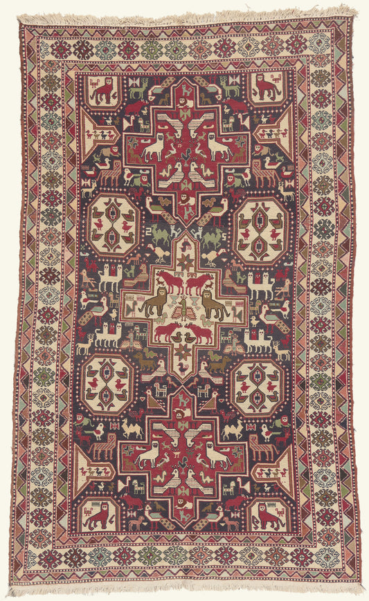 4 x 7 - Navy Blue Vintage Persian Soumak Rug - 79774
