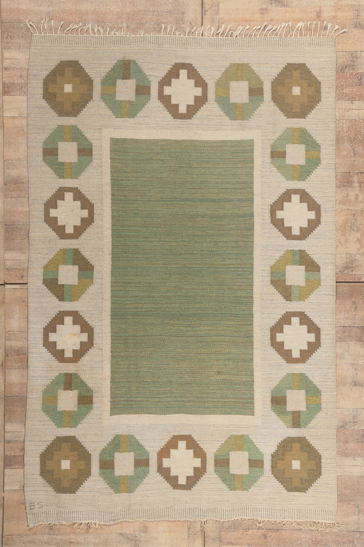 6 x 10 - Green Vintage Swedish Rollakan Rug - 79775
