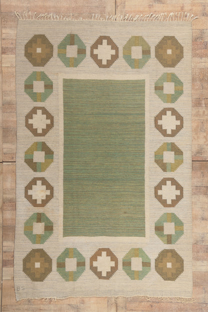 6 x 10 - Green Vintage Swedish Rollakan Rug - 79775