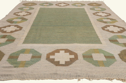 6 x 10 - Green Vintage Swedish Rollakan Rug - 79775