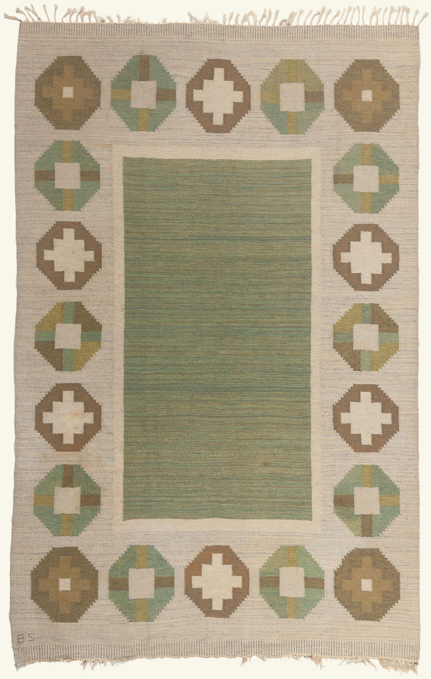 6 x 10 - Green Vintage Swedish Rollakan Rug - 79775