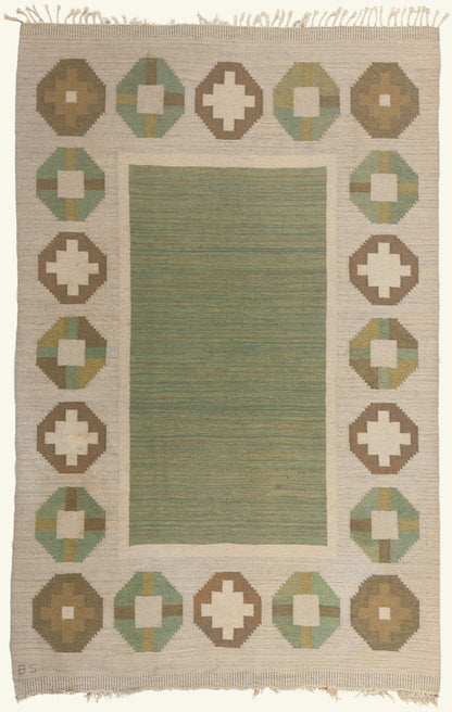 6 x 10 - Green Vintage Swedish Rollakan Rug - 79775
