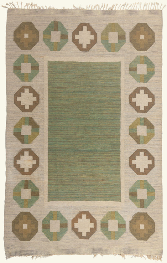 6 x 10 - Green Vintage Swedish Rollakan Rug - 79775