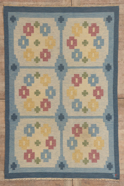 4 x 7 - Blue Vintage Swedish Rollakan Rug - 79776