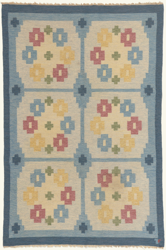 4 x 7 - Blue Vintage Swedish Rollakan Rug - 79776