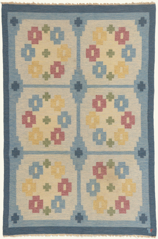 4 x 7 - Blue Vintage Swedish Rollakan Rug - 79776