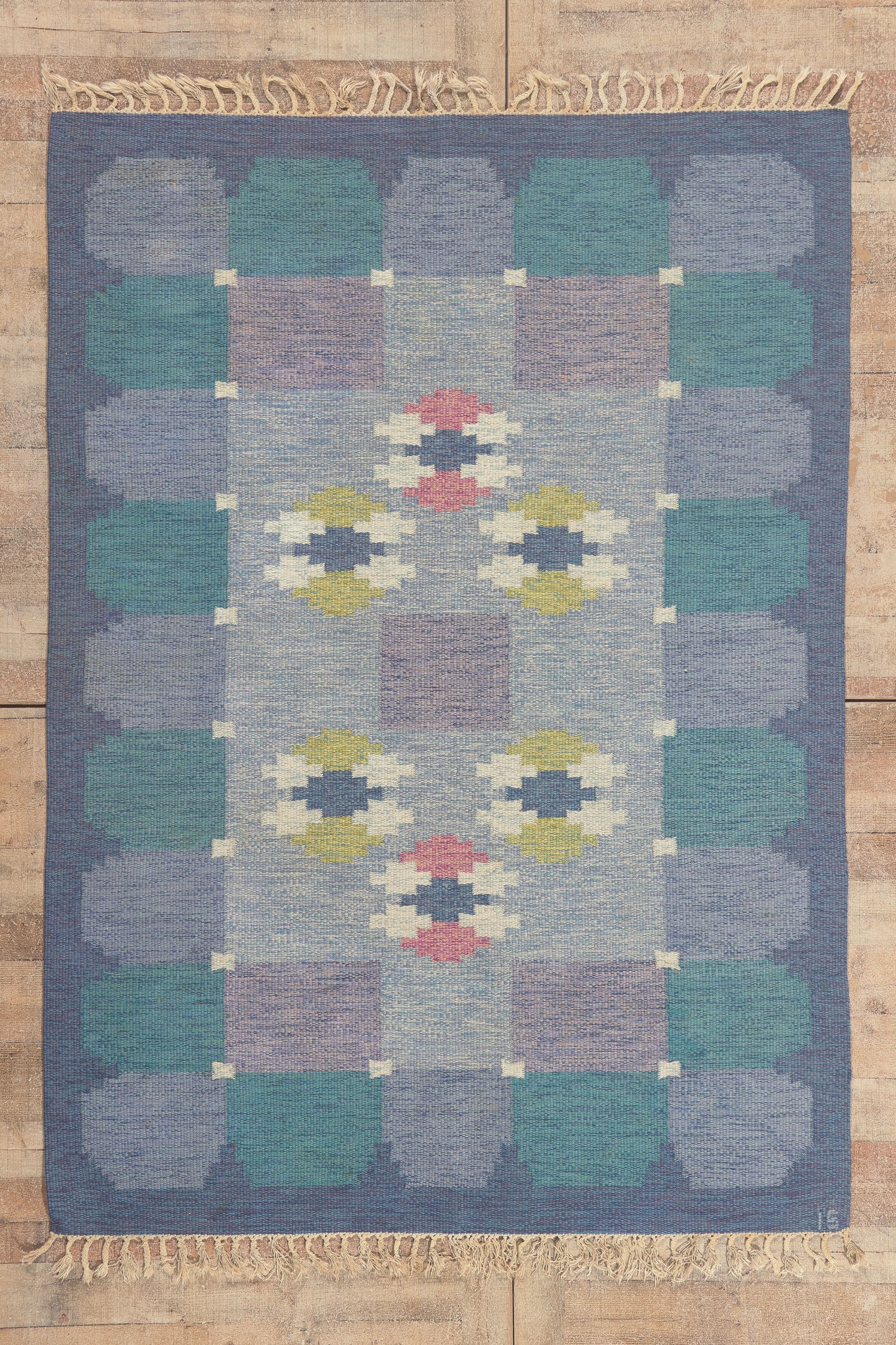 5 x 8 - Blue Vintage Swedish Rollakan Rug - 79779