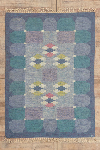 5 x 8 - Blue Vintage Swedish Rollakan Rug - 79779