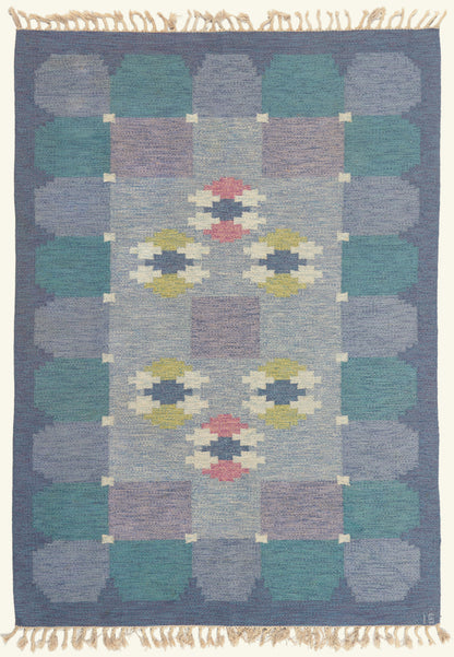 5 x 8 - Blue Vintage Swedish Rollakan Rug - 79779