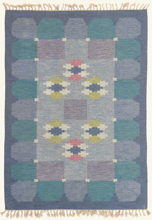 5 x 8 - Blue Vintage Swedish Rollakan Rug - 79779
