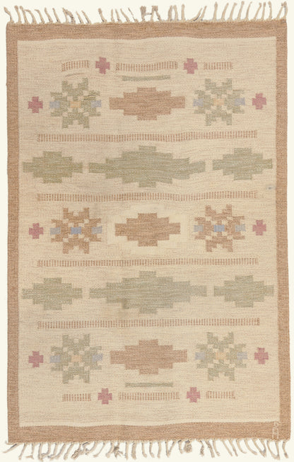 5 x 7 - Ivory Vintage Swedish Rollakan Rug - 79783