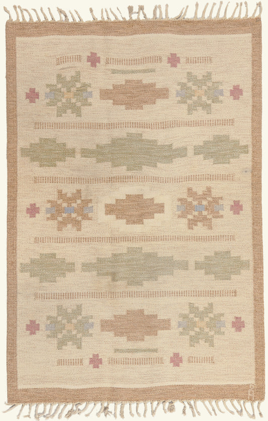 5 x 7 - Ivory Vintage Swedish Rollakan Rug - 79783