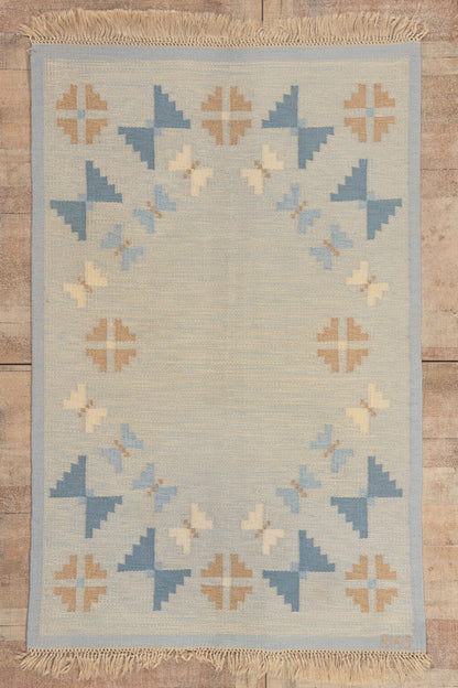 5 x 7 - Blue Vintage Swedish Rollakan Rug - 79785