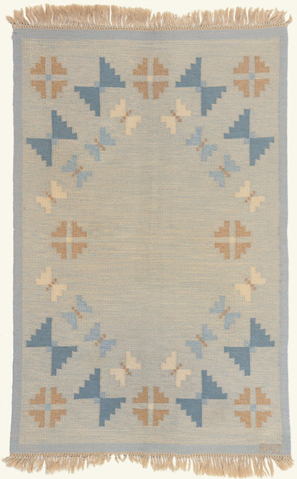5 x 7 - Blue Vintage Swedish Rollakan Rug - 79785