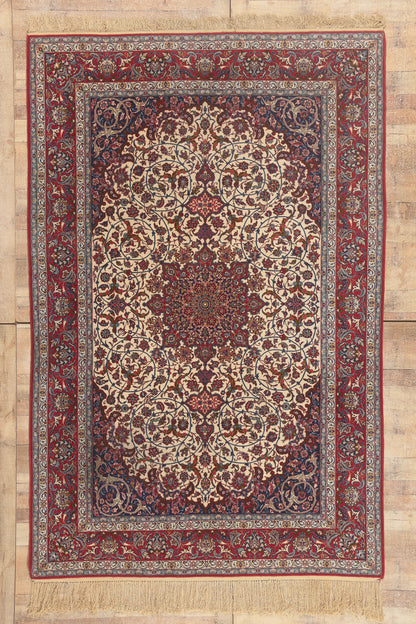 7 x 10 - Ivory Vintage Persian Isfahan Rug - 79788