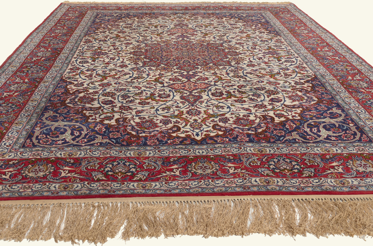 7 x 10 - Ivory Vintage Persian Isfahan Rug - 79788