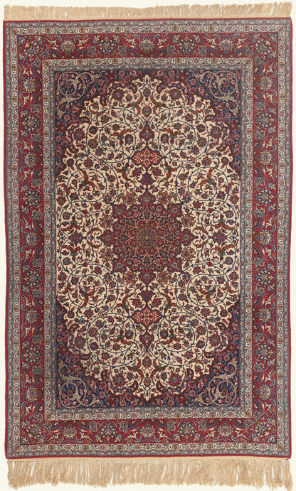 7 x 10 - Ivory Vintage Persian Isfahan Rug - 79788