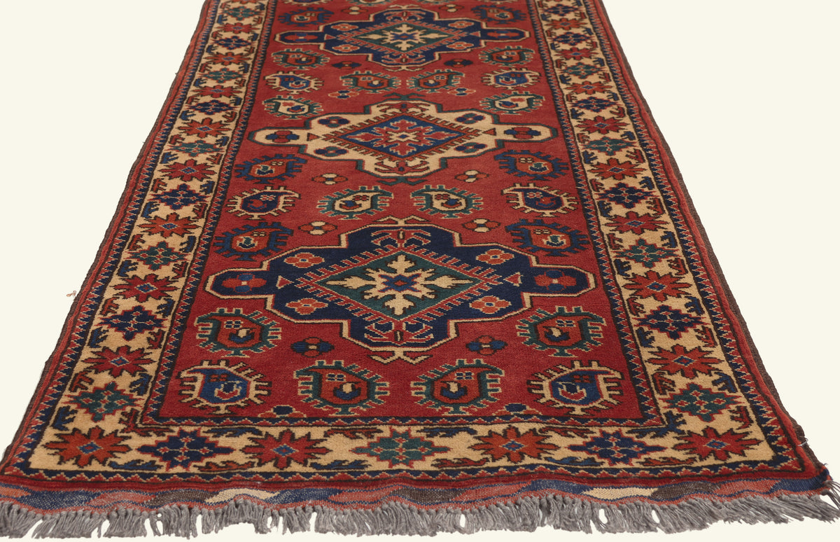 3 x 12 - Red Vintage Afghan Rug - 79789