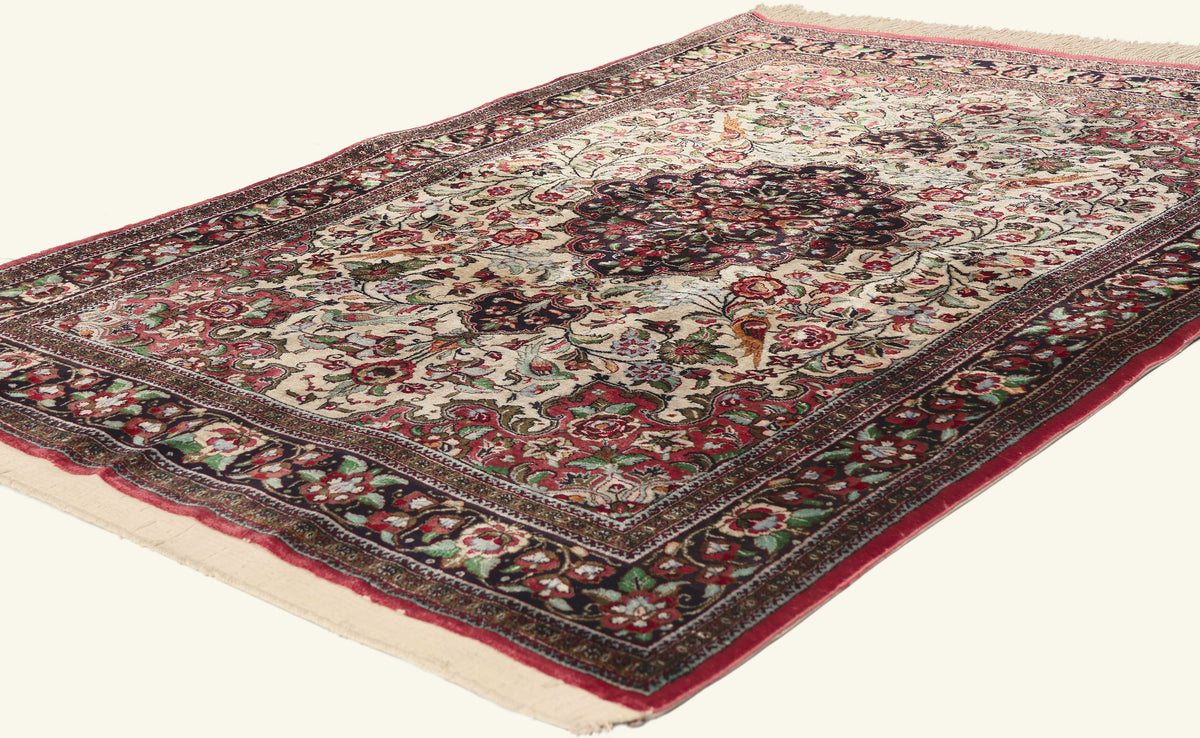 4 x 5 - Ivory Vintage Persian Qum Rug - 79791