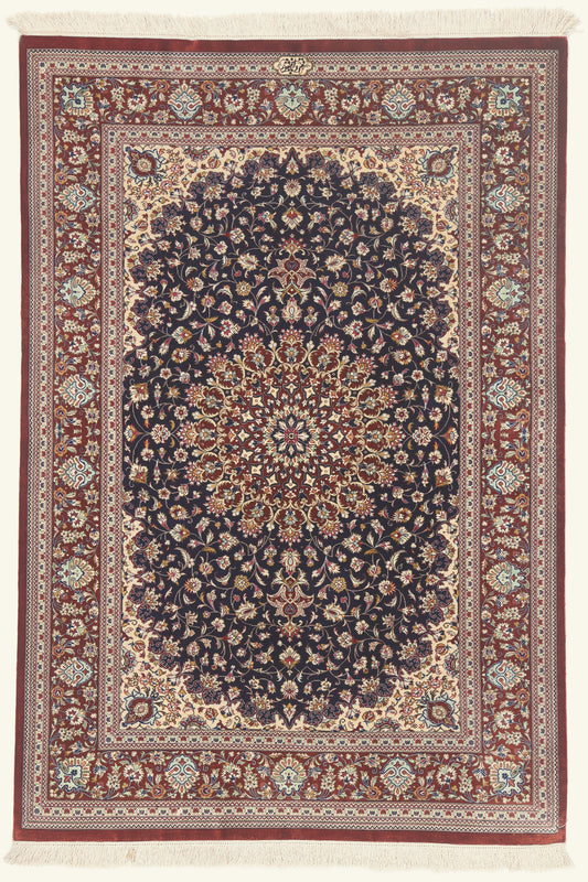 3 x 5 - Navy Blue Vintage Persian Qum Rug - 79792