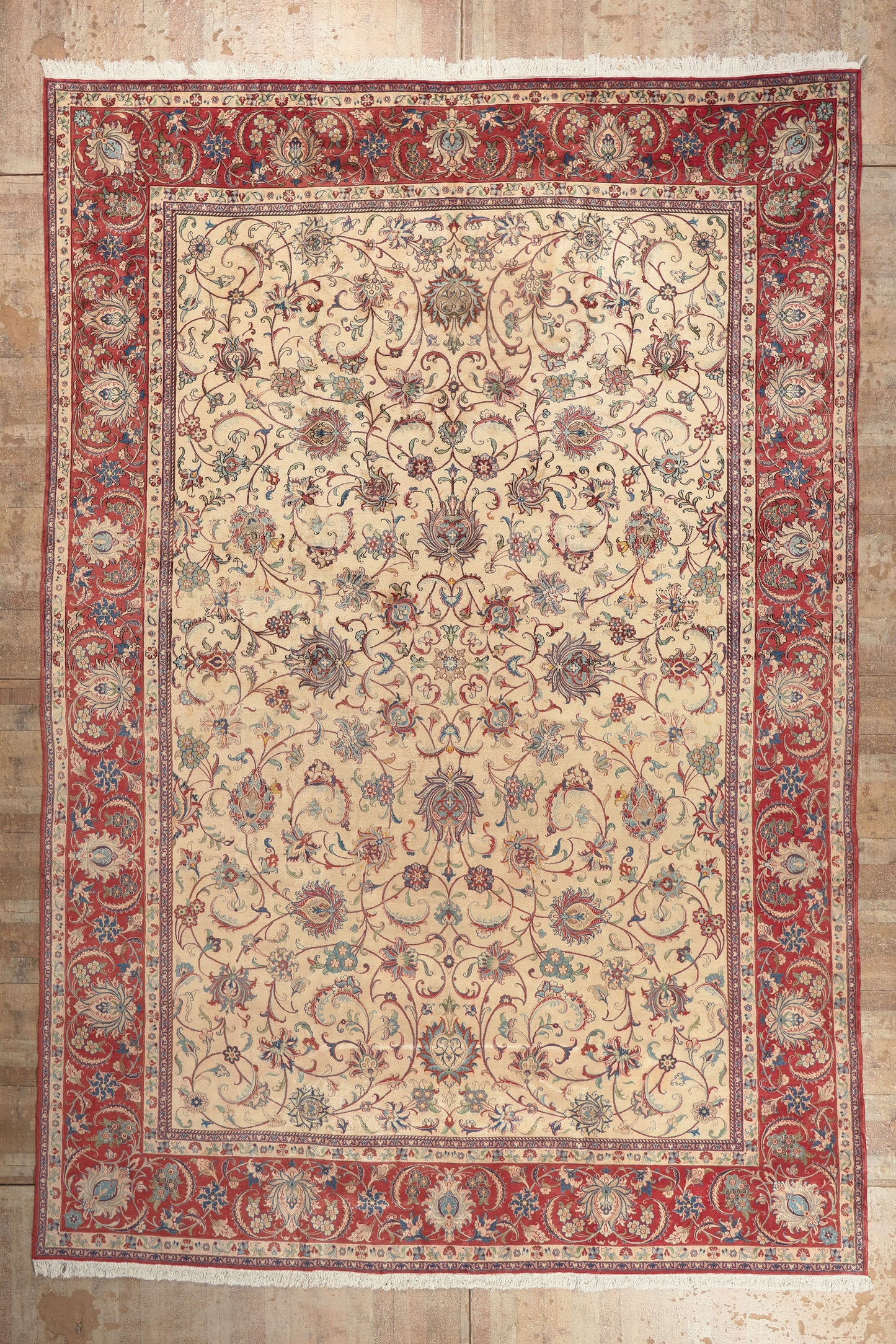 13 x 19 - Ivory Vintage Persian Isfahan Rug - 79797