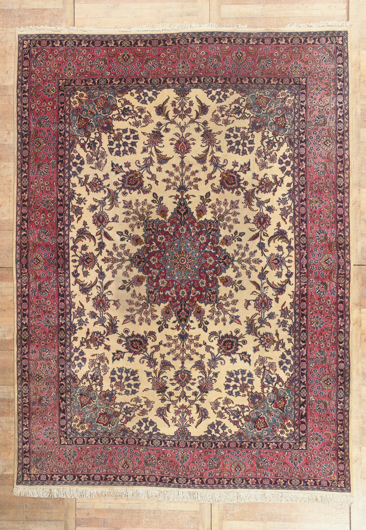 10 x 14 - Ivory Antique Persian Kerman Rug - 79800