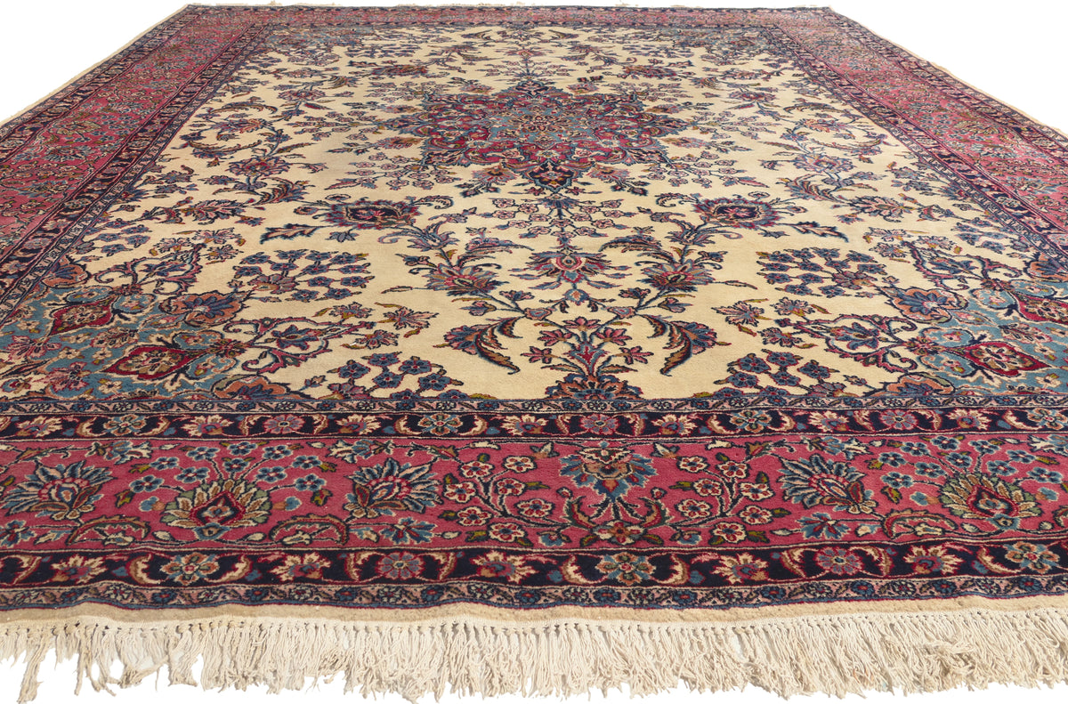 10 x 14 - Ivory Antique Persian Kerman Rug - 79800