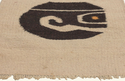 1 x 2 - Beige Vintage Mexican Zapotec Rug - 79802
