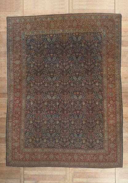 10 x 13 - Navy Blue Antique Persian Kashan Rug - 79806