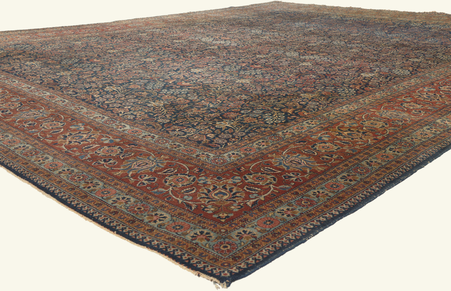 10 x 13 - Navy Blue Antique Persian Kashan Rug - 79806