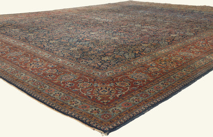 10 x 13 - Navy Blue Antique Persian Kashan Rug - 79806